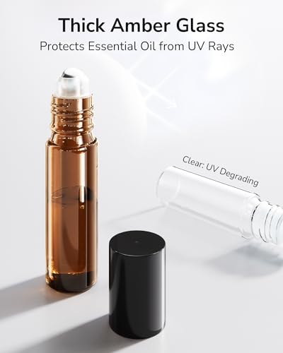 ULG 48-Pack Essential Oil Roller Bottles 10ml, Empty Bottles with Stainless Steel Roller Balls and Waterproof Labels, Amber Roller Balls For Essential Oils - color: Amber, size: 48-Pack