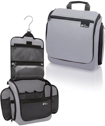 D&D Wanderlust D&D Hanging Travel Toiletry Bag for Men and Women – Cosmetics, Makeup and Toiletries Organizer Kit with 10 Compartments - color: Light Gray
