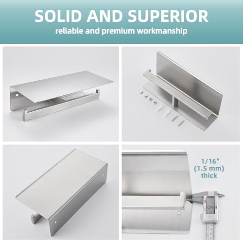 Angle Simple Bathroom Toilet Paper Holder, SUS 304 Stainless Steel Toilet Tissue Roll Holder with Storage Shelf, Wall Mount - color: Brushed Nickel, size: Double Rod