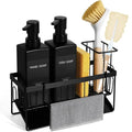 GMISUN Dish Soap Dispenser, 12 fl oz / 350 ml Dual Kitchen Soap Dispensers with Sponge Holder, Customized Matte Black Kitchen Soap Dispenser Set, Modern Hand and Dish Soap Bottle Set Removable - color: Black Bottle + Black Rack