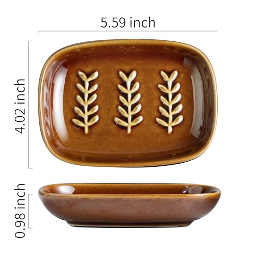 Miamolo Soap Dish for Shower, Ceramic Soap Holder Soap Dishes for Large Bar Soap Sponge, Decorative Soap Saver Tray for Bathroom Kitchen Sink Bathtub, Pro-Environment, Extend Soap Life, Dark Brown - color: Dark Brown, size: Leaf Design