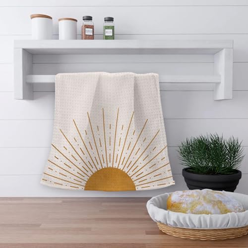 OHSUL Boho Sun Sunrise Sunset Sunshine Line Rainbow Highly Absorbent Kitchen Towels Dish Towels Dish Cloth Set of 2,Bohemian Hand Towels Tea Towel for Bathroom Kitchen Decor,Boho Lover Gifts - color: Color-2