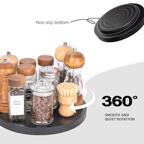 Wood Lazy Susan Organizer Kitchen Turntable for Cabinet Farmhouse Bathroom Decor Round Decorative Tray for Vanity, Counter, Sink, Coffee Table, 10 Inch, Black - color: Black, size: 10“