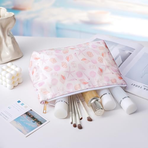 RSRSLEII Large Waterproof SPF Travel Makeup Bag, Aesthetic PVC Toiletry Bag, Coastal Granddaughter Coquette Cosmetic Bag, Sunscreen Accessories Storage Organization, Beach Travel Purse(Seashell) - color: Seashell