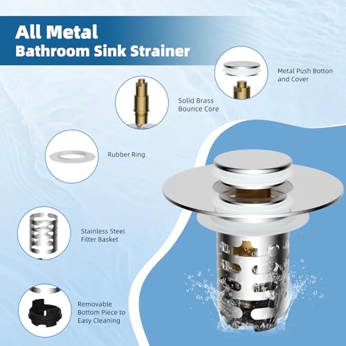 iFealClear Upgraded 4-in-1 Bathroom Sink Drain Stopper Hair Catcher, Universal Pop Up Strainer with 2-Layer Removable Stainless Steel Filter Basket, Anti-clog Sink Plug for 1.1"-2.36" US Basin, Chrome - color: Chrome