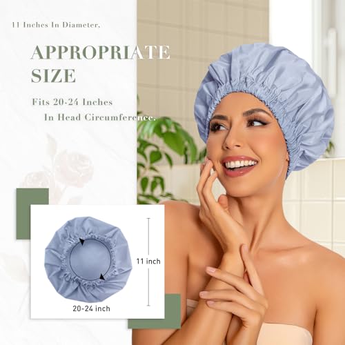 Edoneery Reusable Shower Caps for Women, Waterproof Long Hair Bonnet | Washable Design, Wide Elastic Band, Large Fit, Holds Long Hair, Braids Friendly, Bath Accessories, Spa, Travel - color: Gray