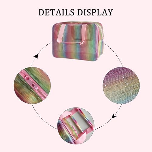 2Set Waterproof Makeup Bag,11.81 x 5.12 x 8.27 inch, 10 x 3.5 x 2.16 inch Iridescent Gradual Change TPU Travel Toiletry Bag with Handle for Portable Cosmetic Pouch for Gym Swim Beach - color: 536-1 Set