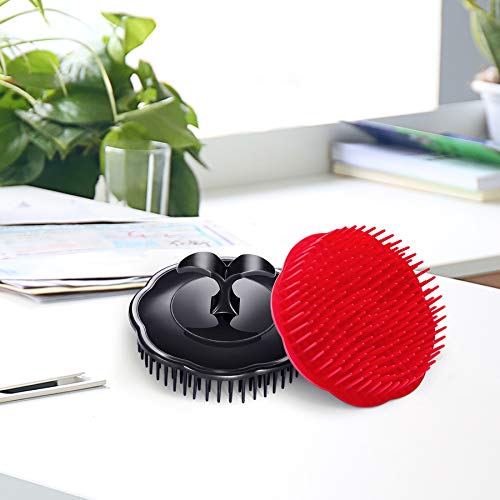 Hair Scalp Brush Dandruff Cleaning Brush Shower Scalp Shampoo Brush Scalp Massager Pack of 4 (Black and red) - color: Black and Red