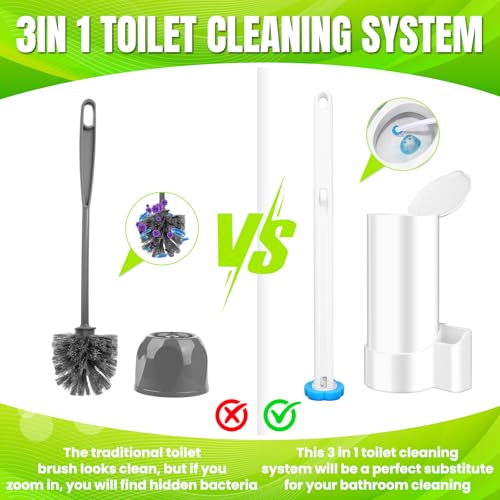 Disposable Toilet Brush, Extended Handle with 54 Cleaner Refills Toilet Brush for Toilet Bowl Cleaners, Bathroom Cleaning(2-Set) - size: 2 Brush+54 Refills