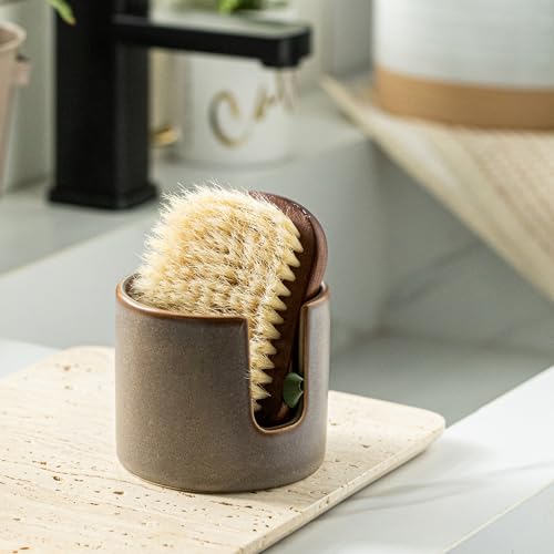 Zoeeker Ceramic Sponge Holder for Kitchen Sink, Dish Sponge Caddy Scrubby Caddy Drying Rack Kitchen Organizer for Countertop, Farmhouse Decor, Dark Agate Red - color: Dark Agate Red, size: Cylindrical
