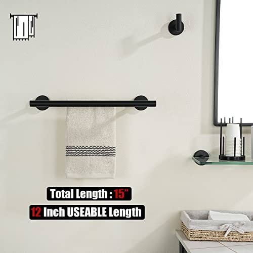 JQK Double Towel Bar Black, 15 Inch 304 Stainless Steel Thicken 0.8mm Towel Rack Holder for Bathroom Washcloths and Hand Towels, Matte Black Wall Mount, Useable Length 12 Inch, TB100L12-PB - color: Matte Black, size: 15 Inch