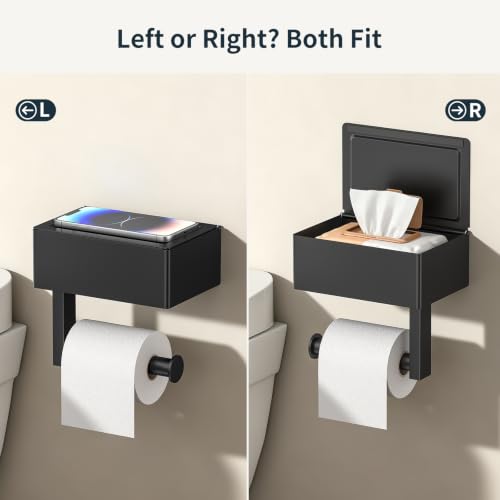 FORIOUS Toilet Paper Holder with Shelf, Sanitary Napkin Receptacle Tampon Holder, Wall Mount Toilet Paper Holder with Storage, Flushable Wipes Dispenser Fits for Bathroom Commercial(Black, 6.5 L) | The smaller, lighter box is not suitable for large wipes.