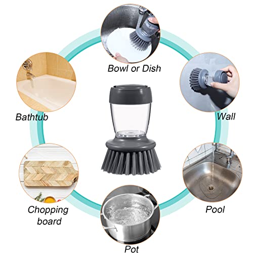 4 Pieces Kitchen Soap Dispenser Set Includes 16 oz Plastic Dish Soap Hand Dispenser was with Silicone Tray and Labels, Brush and Drip Tray(Black, Gray)