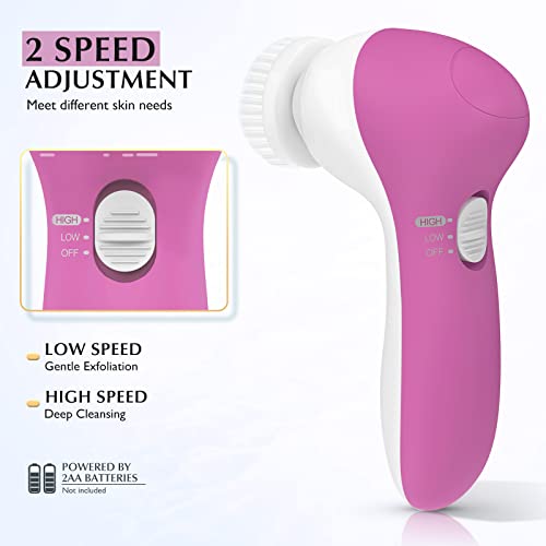 COSLUS Facial Cleansing Brush Silicone Face Scrubber: 7 in 1 FBS-D Electric Exfoliating Rotating Massage Device Waterproof Deep Cleaning Exfoliation Spa Machine - Electronic Skin Care Wash System - color: Pearl Pink, size: With 7 brush heads