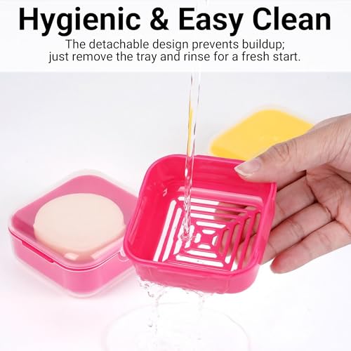 Adorila Small Travel Soap Case with Removable Drain Tray, 2 Pack | Shampoo Conditioner Bar Holder, Shatterproof PP Plastic, Hot Pink+Bright Yellow - color: Hot Pink+bright Yellow