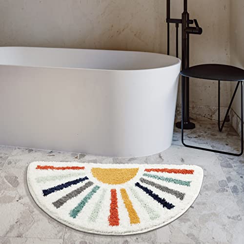 TRUEDAYS Colorful Boho Bath Mat Half Round Water Absorbent Non-Slip Bathroom Rugs, Machine Washable Soft Microfiber Sun Bath Rug for Bathroom, Shower, Room - color: Colorful