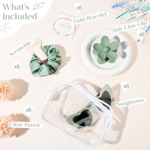 DEEKA 30 Pcs Bridesmaid Proposal Bag Set Gift Clear Makeup Toiletry Bag Bachelorette Party Favors Sunglasses Flower Claw Clips Scrunchies Knot Bracelets Bridal Wedding Party Gifts (Sage Green) - color: Sage Green(Flower Claw Clip), size: 6 Sets