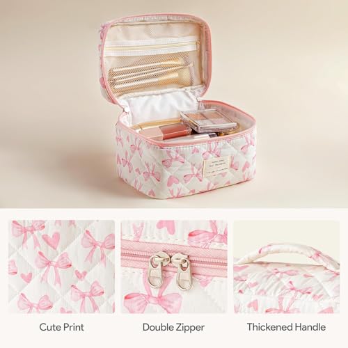 HBselect Quilted Makeup Bag, 3PCS Cotton Large Travel Makeup Bag, Cute Floral Coquette Make up Bag Cosmetic Bag Toiletry Bag for Women Girls - color: A-3PCS-Floral 13