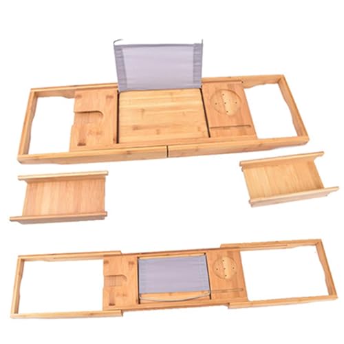 Bath Caddy Tray Bamboo Bathtub Tray Caddy Expandable with Wine Glass Holder and Book Stand
