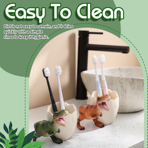 Eaasty 2 Pcs Dinosaur Kids Toothbrush Holders Toothbrush Organizer Funny Dino Resin Cup for Bathroom Easy to Clean Pen Holder Gift Birthday Children's Day Christmas