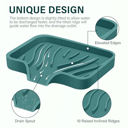 Silicone Soap Dish with Drain, SAISN Kitchen Soap Tray for Shower 2 Pack Self Draining Soap Dish Soft Bathroom Soap Holder for Kitchen Sink Flexible Portable Soap Saver, Green - color: Green