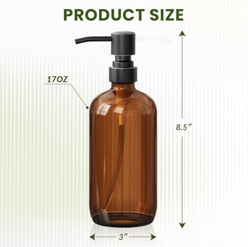 AmazerBath Amber Glass Soap Dispensers, 2 Glass Amber Pump Bottles, 17 Oz Dish Soap Dispenser, Kitchen Bathroom Hand Soap Dispensers for Hand Sanitiser, Shampoo, Lotion, Shower Gel Conditioner - color: Brown