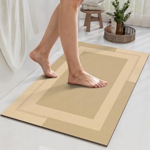 YDKGL Non Slip Bath Mat, Rubber Backing Ultra Thin Bathroom Rugs Fit Under Door Quick Dry Super Absorbent Washable Bath Rug Shower Mat for Bathroom Floor Bathtub Shower Sink, Easy Care Brown 16"x 24" - color: A- Brown, size: 16" x 24“