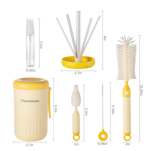 Travel Silicone Baby Bottle Brush Cleaner, Bottle Cleaner Brush Set | Foldable Baby Bottle Drying Rack, Essential Cleaning Set for Outdoor Travel - color: Pink