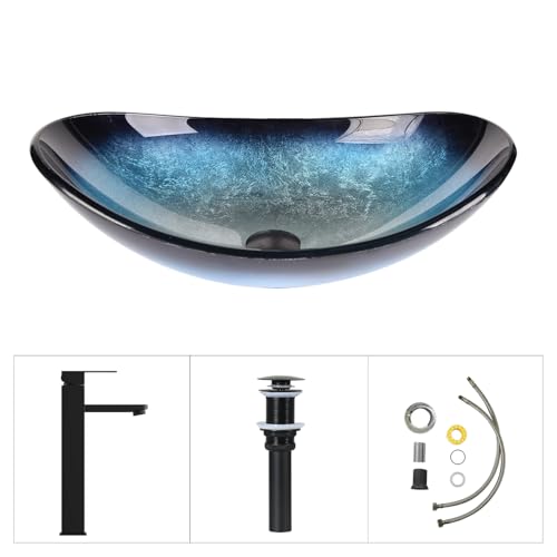30" Barn Door Bathroom Vanity, Farmhouse Style Standing Pedestal Cabinet with Blue Boat Glass Vessel Sink - color: Blue Boat Glass Sink, size: 30"