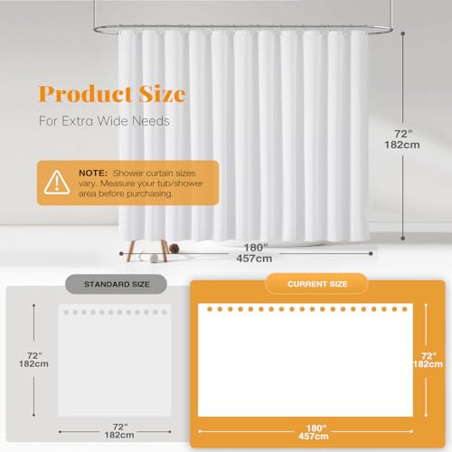 BTTN Fabric Shower Curtain, Linen Textured Heavy Duty Polyester Cloth Shower Curtain Set with Plastic Hooks, White, 180" W x 72" L (Pack of 1) - color: White, size: 180"W x 72"L (Pack of 1)