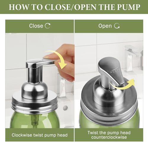 Amolliar Plastic Mason Jar Foaming Soap Dispenser Pump Lid, 16oz Foam Soap Dispenser with Cute Lables - Green Refillable Hand Soap Dispenser for Bathroom Kitchen Shower (2 Pack, Silver) - color: Silver
