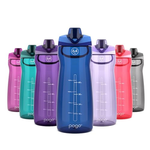 Pogo 64oz Plastic Water Bottle with Leak-Proof Chug Lid and Carry Handle, Reusable, BPA Free, Capacity Markings, Dishwasher Safe, Perfect for Travel, School, Outdoors, and Gym, Blue - color: Blue, size: 64 Ounces