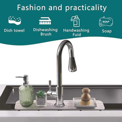 Water Absorbing Stone Kitchen Sink Mat, Faucet Splash Guard for Bathroom Counter - color: 19.7" x 3.9" White C