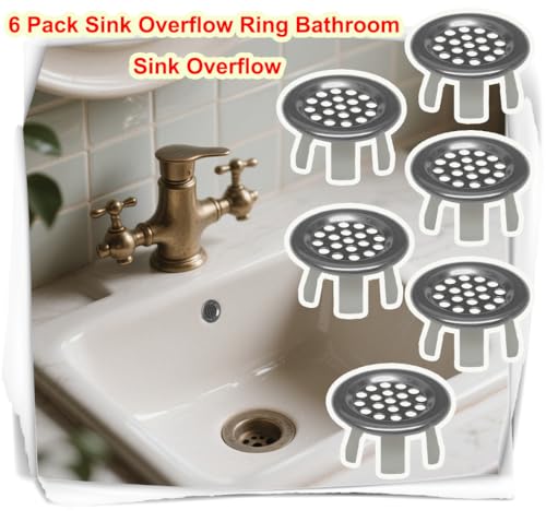 6 Pack Stainless Sink Basin Trim Overflow Cover,Bathroom Sink Overflow Trim Ring Stainless Steel Mesh Round Hole,Sink Basin Trim Ring Insert in Hole Round Caps for Home,Sink,Bathroom,Kitchen - color: Mesh Hole
