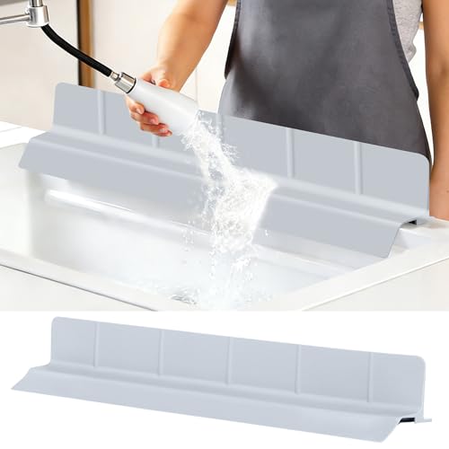 29Inch Sink Splash Guard – Extended Length & Tall Silicone Kitchen Sink Splash Guard with Overhang Drainage Design & Strong Suction Cups for Countertop(Grey, 29''x3.5'') - color: Gray, size: 29''x3.5''