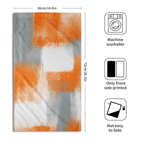Miaoquhe Orange Grey Hand Towels for Bathroom Set of 2 Abstract Modern Art Grunge Style Oil Painting Bath Towels Art Decorative Soft Bathroom Towels for Kitchen Guest Gym Spa 14x28in - color: Modern Art Painting-orange