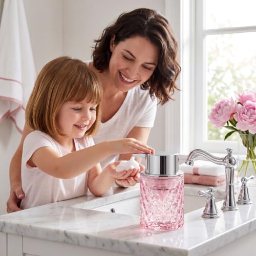 Malachi Foaming Hand Soap Dispenser, Refillable Clear Glass Foam Pump Bottle for Hand Soap, Dish Soap, Body Wash, Shampoo, Facial Cleanser & Baby Wash, Multi‑use for Bathroom, Kitchen & Commercial Use - color: Diamond Pink -2