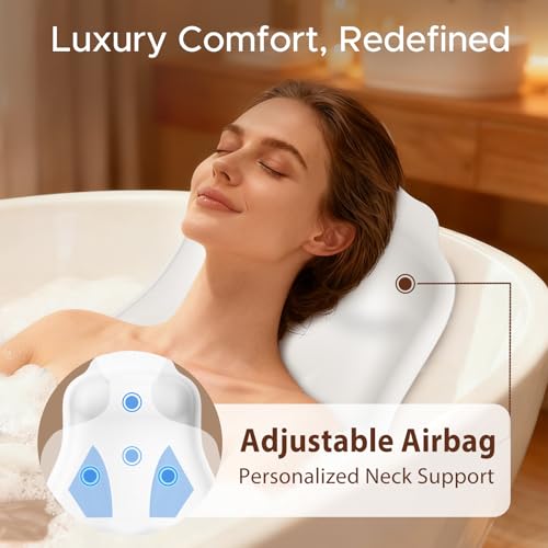 Bath Pillow for Tub, Adjustable Silicone Bathtub Pillows for Head and Neck, 0"–2.3" Neck Support, 34 Suction Cups, Easy to Clean, No Machine Wash Needed (White) - color: White