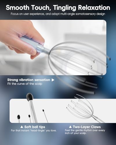 Winyoung Head Massager Scalp, Electric Scalp Massager with 20 Metal Fingers – Head Scratcher & Hair Massage Tool, Waterproof Head Massage for Stress Relief, Stocking Stuffers Gift for Women & Men - color: Silver