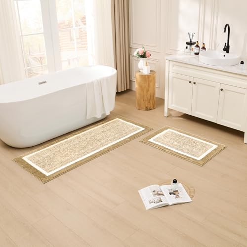 CozeCube Bath mats for Bathroom Non Slip, Fluffy Absorbent Microfiber Bath mat Washable, Aesthetic Bathroom Rugs, Cute Beige Bath mat, Beige, 32" x 20" - color: A-beige, size: 2'8" x 1'8" (Rectangular)