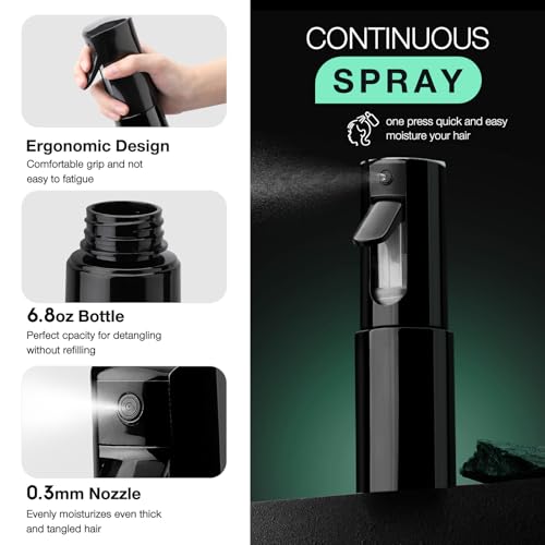 Hommtina 4pcs Detangling Brush Set for Curly 3/4abc Hair - No Pain Detangler, Anti-Static 9 Row Brush, Wide Tooth Comb & Spray Bottle for Women Men Wet Dry Hair (3 PCS, Black+Black) - color: Black+Black, size: 3 PCS