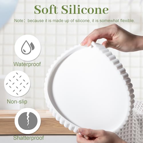 Round Bathroom Tray Silicone Kitchen Counter Decor Vanity Organizer Decorative Coffee Table Tray for Perfume, Candle, Soap Dish, 9 Inch, White - color: White, size: 9"