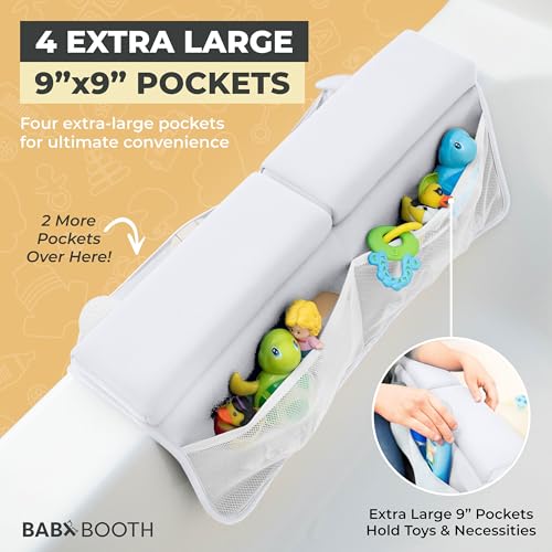 Bath Kneeler and Elbow Rest Pad, Extra Thick Baby Bath Kneeling Pad and Elbow Pad for Bathtub. Bath Tub Elbow Pad with Infant Toy and Baby Accessories Organizer, Off White Color - color: White