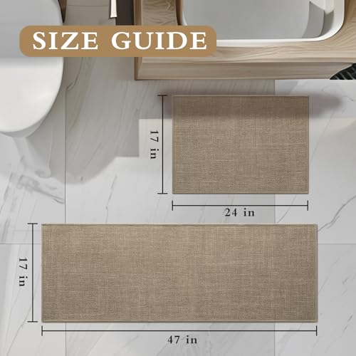 YIHOUSE Brown Bathroom Rug Sets 2 Piece, Dark Beige Absorbent Bath Mat, Non Slip Washable Quick Dry Thin Bath Rugs for Bathroom Floor and Toilet - color: Brown, size: 2 Piece (17"x24" + 17"x47")