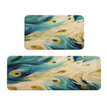 Peacock Blue Feather Art Kitchen Rugs Mats Set of 2 Pcs Non-Slip Floor Mats Washable Runner Rugs Set for Bathroom Laundry Hallway Kichen Comfort Standing Mat - color: Peacock Blue Feather Art