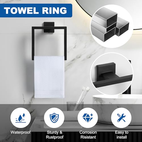 Cilee 10-Pieces Bathroom Hardware Set - Matte Black Bathroom Accessories, 24 Inch Towel Bar, Square Towel Ring, Toilet Paper Holder, Towel Hook, Wall-Mounted Stainless Steel Towel Bar Rack Set - color: 10 - Matte Black, size: 10 Pieces