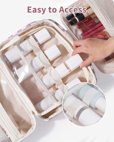 Narwey Hanging Travel Toiletry Bag for Women Checkered Makeup Bag Organizer Cosmetic Make up Toiletries Bag for Travel Essentials Accessories (Dusty Pink Checkerboard, Large) - color: Dusty Pink Checkerboard, size: Large