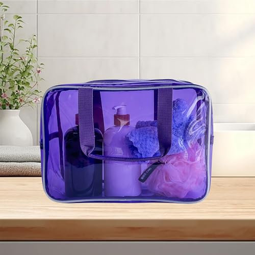 PVC Clear Pure Color Transparent Large Zipper Cosmetic Pouch Travel Makeup Cosmetic Bag with Handle for Travel Bathroom Toiletry Organizer (A23014-101-6) - color: A23014-101-6