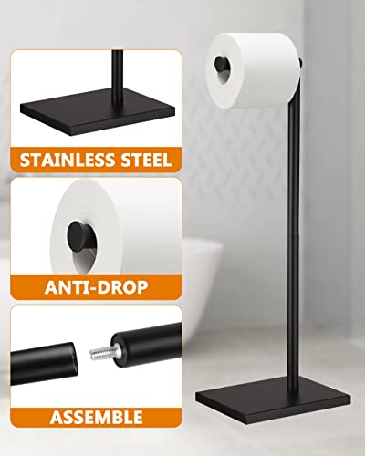 Free Standing Bathroom Toilet Paper Holder Stand with Reserve, Stainless Steel Pedestal Tissue Roll Holder, Black DECLUTTR - color: Black