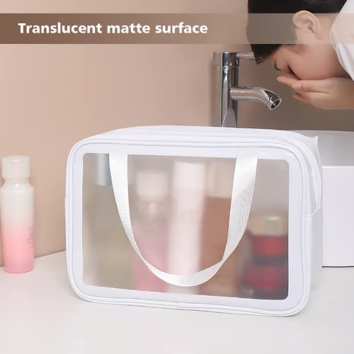 DAPOWER Travel Toiletry Bag for Women and Men, Matte Translucent Toiletry Bag with Handy Handle, Makeup Cosmetic Organizer Bag for Travel Toiletries Accessories (White) - color: White